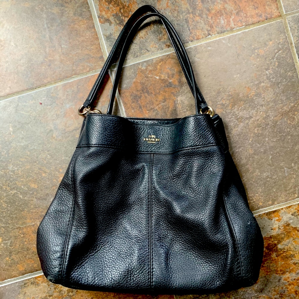 Authentic black leather coach bag